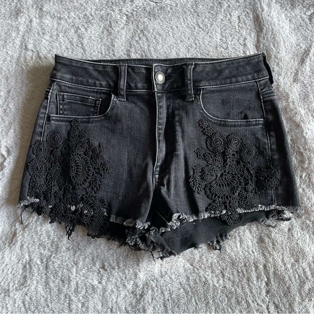 American Eagle - Black Lace Denim Shorts